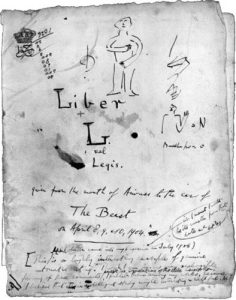 Deckblatt des handschriftlichen Manuskripts von Aleister Crowley. Liber L vel Legis Cover von Aleister Crowley